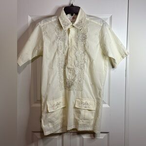 Vintage Double Red Horse 70s Lounge Camp Collar Embroidered Shirt Sz. M